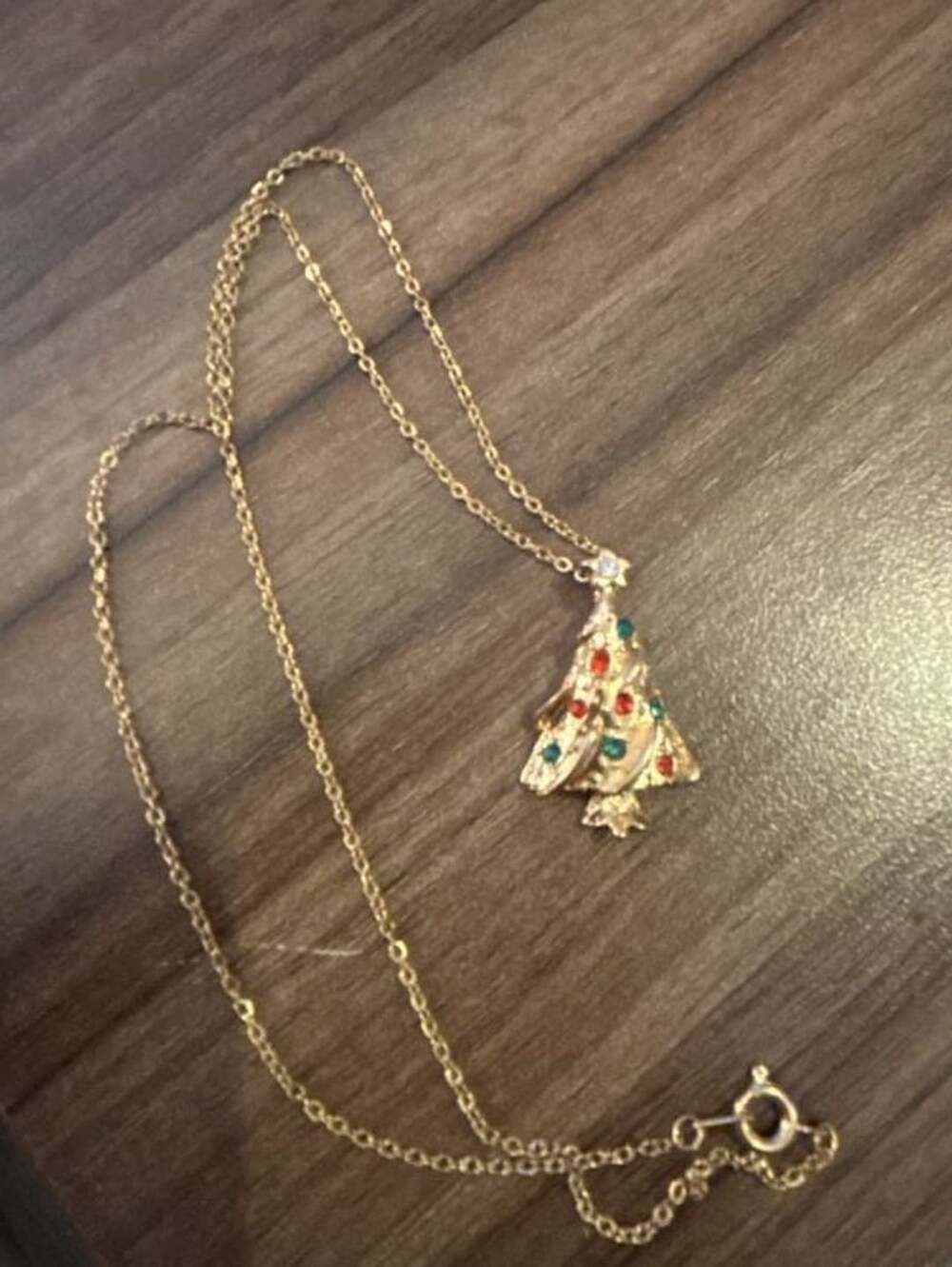 Vintage Christmas Tree necklace - Holiday Festive Gold-tone pendant